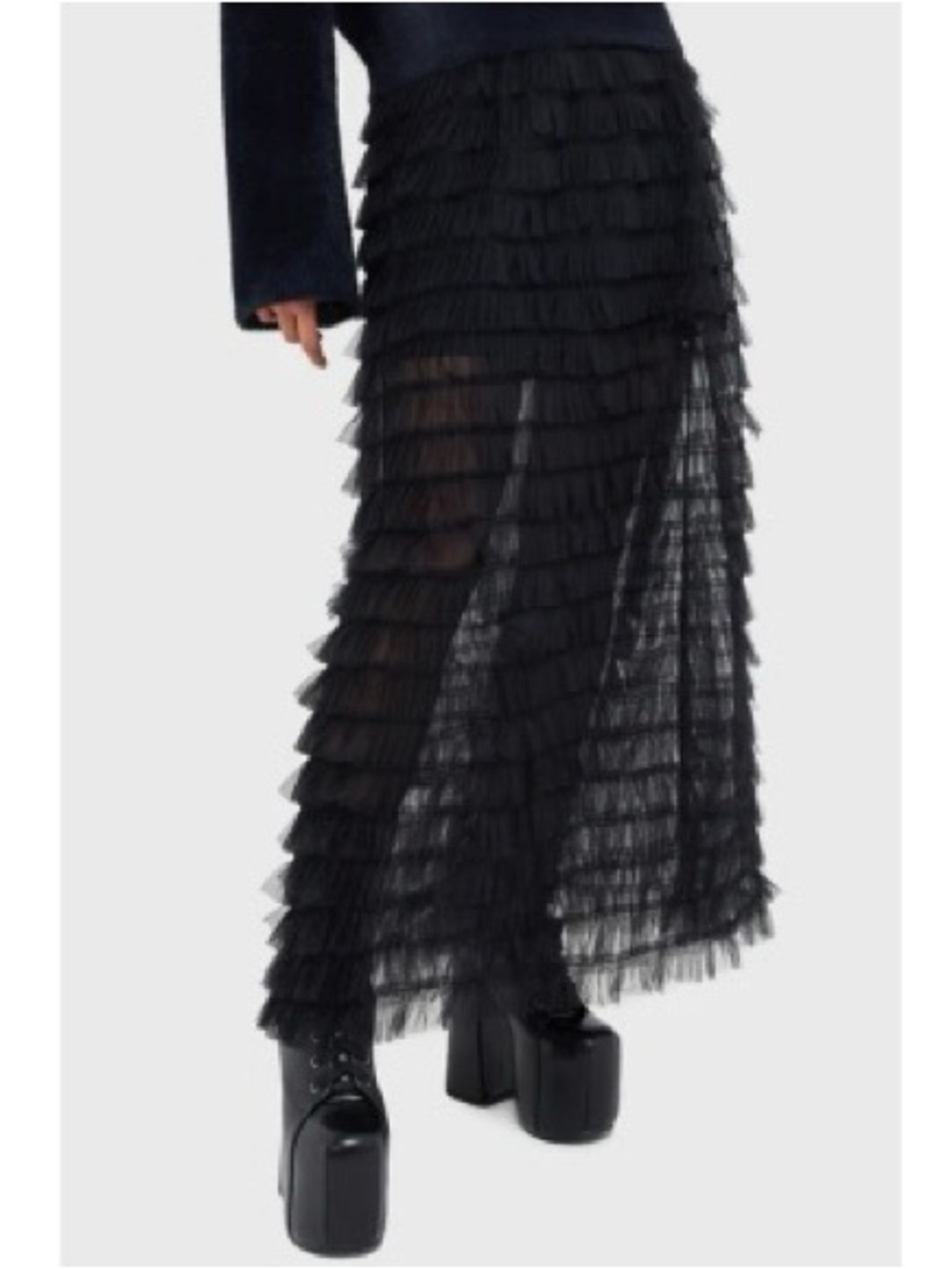 Sheer Killstar Ruffle Maxi Skirt in Black